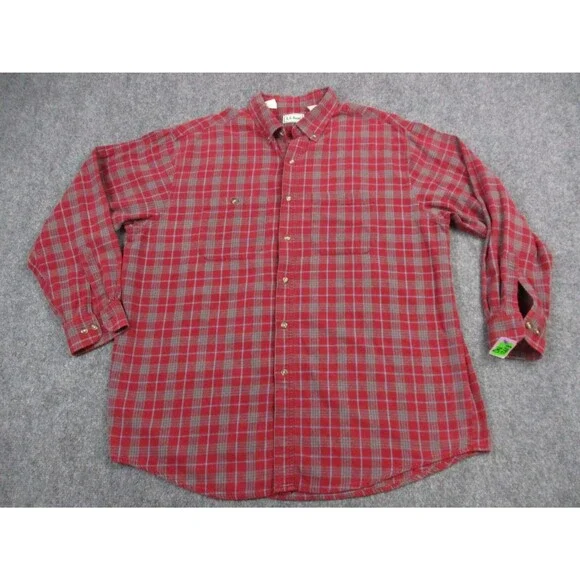 LL Bean Shirt Mens Extra Large XL Red Blue Flannel Plaid Casual Button Up - Picture 1 of 9